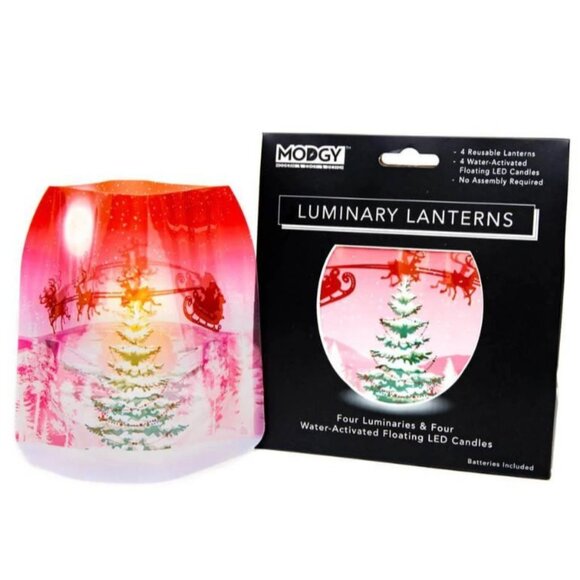 Flameless LED Candles Luminary Lanterns Set Holiday Santa Sleigh Christmas Tree - Picture 1 of 8